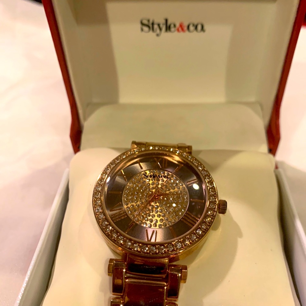Style & Co Rose gold crystal studded watch